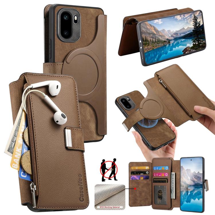 CaseNeo MagSafe RFID Anti-theft Zipper Wallet Retro Leather Phone Case, For OnePlus 15T, For OnePlus Ace 6 / 6T, For OnePlus 15, For OnePlus Ace 5, For OnePlus 13, For OnePlus 12, For OnePlus 11