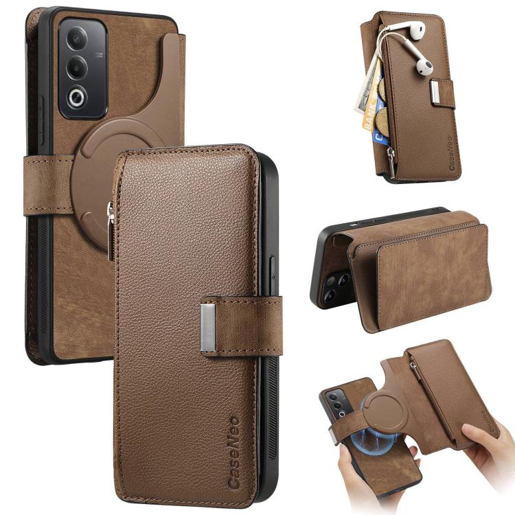 CaseNeo MagSafe RFID Anti-theft Zipper Wallet Retro Leather Phone Case, For OPPO Reno13, For OPPO Reno13 F, For OPPO A3 Pro Global / A80 5G, For OPPO A58 4G, For OPPO Reno10 5G Global, For OPPO A78 5G