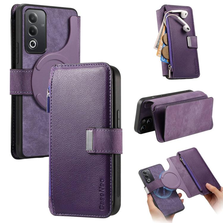 CaseNeo MagSafe RFID Anti-theft Zipper Wallet Retro Leather Phone Case, For OPPO Reno13, For OPPO Reno13 F, For OPPO A3 Pro Global / A80 5G, For OPPO A58 4G, For OPPO Reno10 5G Global, For OPPO A78 5G