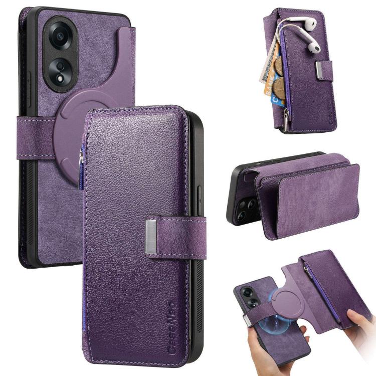 CaseNeo MagSafe RFID Anti-theft Zipper Wallet Retro Leather Phone Case, For OPPO Reno13, For OPPO Reno13 F, For OPPO A3 Pro Global / A80 5G, For OPPO A58 4G, For OPPO Reno10 5G Global, For OPPO A78 5G