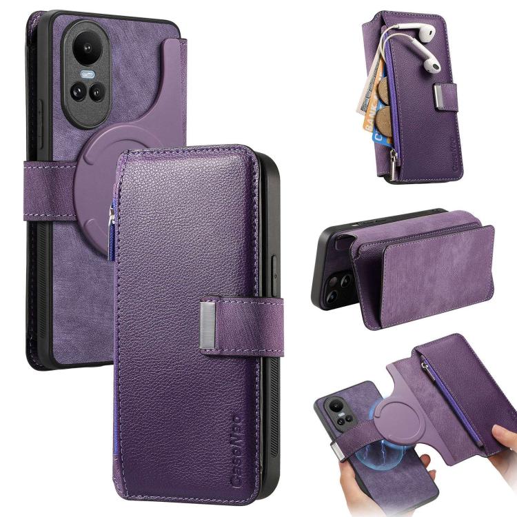 CaseNeo MagSafe RFID Anti-theft Zipper Wallet Retro Leather Phone Case, For OPPO Reno13, For OPPO Reno13 F, For OPPO A3 Pro Global / A80 5G, For OPPO A58 4G, For OPPO Reno10 5G Global, For OPPO A78 5G