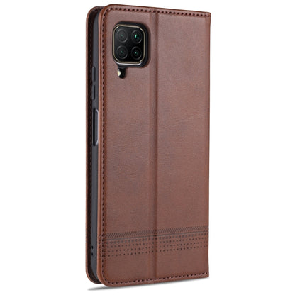 Dark brown textured leather magnetic flip phone case with card slots