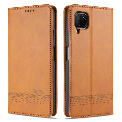 Light brown magnetic flip phone case with textured leather look and card slots