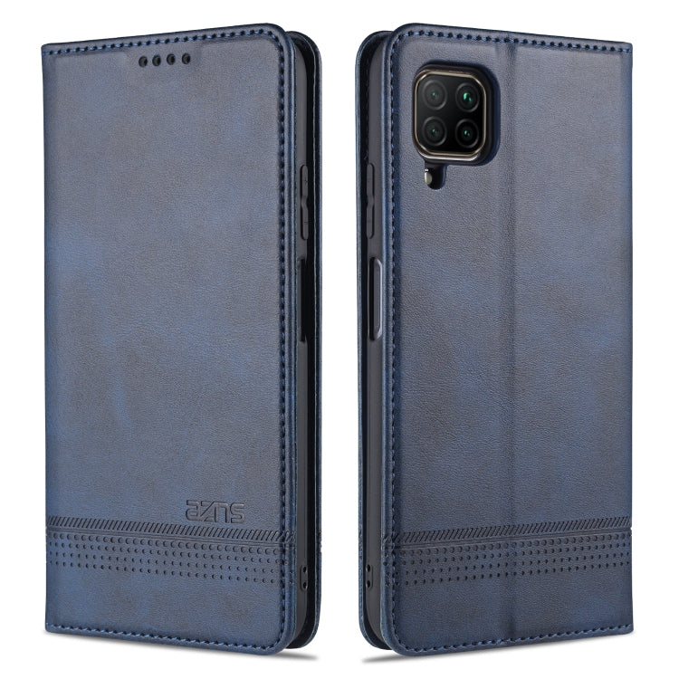 Dark blue magnetic flip phone case with textured leather look and card slots