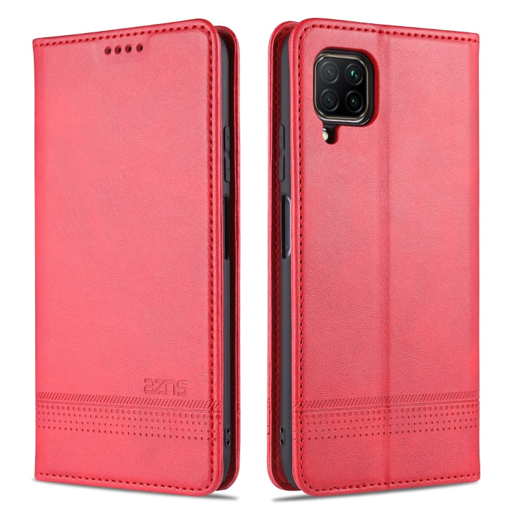 Red magnetic flip leather phone case with card slots and wallet holder