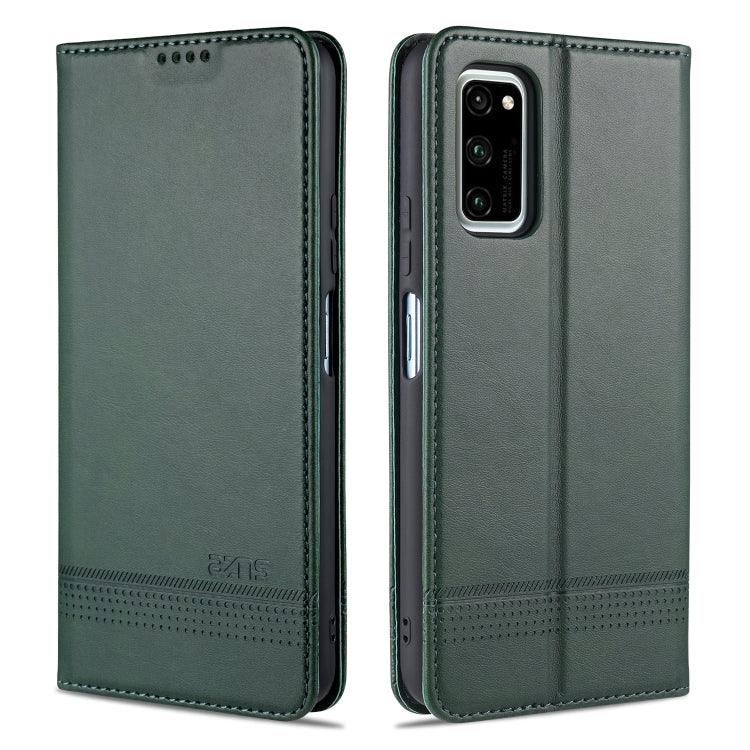 Dark green magnetic flip leather phone case, front cover and back cutout view