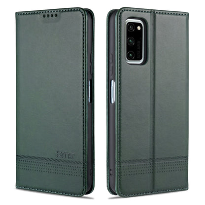 Dark green magnetic flip leather phone case, front cover and back cutout view