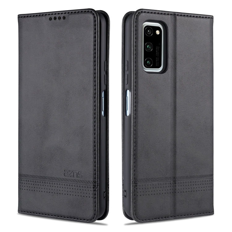 Black magnetic flip leather phone case with camera cutout, front and back view