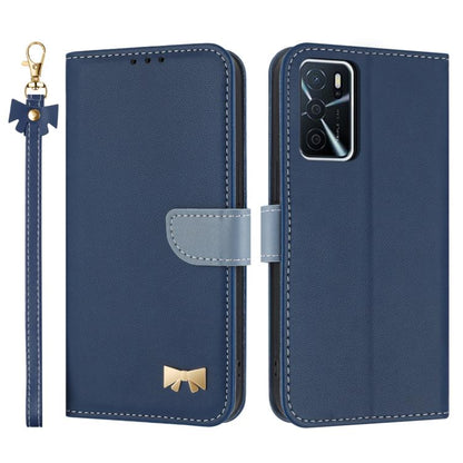 Metal Bow Leather Phone Case with Hand Strap, For OPPO A38 4G Global / A18, For OPPO Reno7 A / Reno9 A, For OPPO A58 4G Global, For OPPO A77 4G / A57 4G Global, For OPPO A36 4G / A76 / A96, For OPPO A16, For OPPO A55s 5G Japan