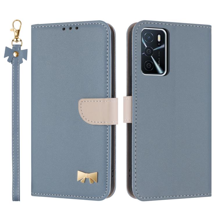 Metal Bow Leather Phone Case with Hand Strap, For OPPO A38 4G Global / A18, For OPPO Reno7 A / Reno9 A, For OPPO A58 4G Global, For OPPO A77 4G / A57 4G Global, For OPPO A36 4G / A76 / A96, For OPPO A16, For OPPO A55s 5G Japan