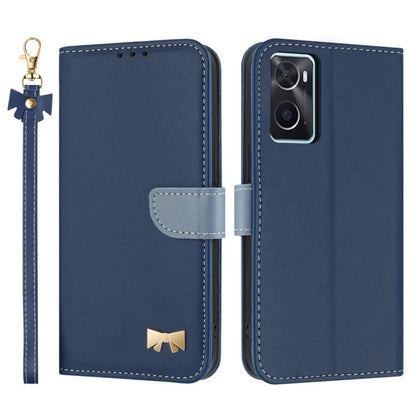 Metal Bow Leather Phone Case with Hand Strap, For OPPO A38 4G Global / A18, For OPPO Reno7 A / Reno9 A, For OPPO A58 4G Global, For OPPO A77 4G / A57 4G Global, For OPPO A36 4G / A76 / A96, For OPPO A16, For OPPO A55s 5G Japan