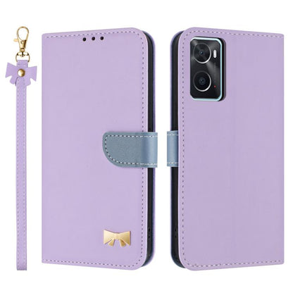 Metal Bow Leather Phone Case with Hand Strap, For OPPO A38 4G Global / A18, For OPPO Reno7 A / Reno9 A, For OPPO A58 4G Global, For OPPO A77 4G / A57 4G Global, For OPPO A36 4G / A76 / A96, For OPPO A16, For OPPO A55s 5G Japan