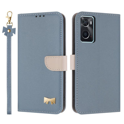 Metal Bow Leather Phone Case with Hand Strap, For OPPO A38 4G Global / A18, For OPPO Reno7 A / Reno9 A, For OPPO A58 4G Global, For OPPO A77 4G / A57 4G Global, For OPPO A36 4G / A76 / A96, For OPPO A16, For OPPO A55s 5G Japan