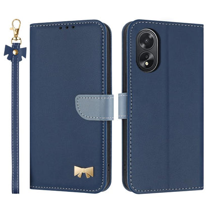 Metal Bow Leather Phone Case with Hand Strap, For OPPO A38 4G Global / A18, For OPPO Reno7 A / Reno9 A, For OPPO A58 4G Global, For OPPO A77 4G / A57 4G Global, For OPPO A36 4G / A76 / A96, For OPPO A16, For OPPO A55s 5G Japan