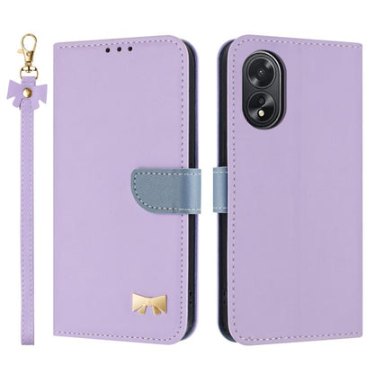 Metal Bow Leather Phone Case with Hand Strap, For OPPO A38 4G Global / A18, For OPPO Reno7 A / Reno9 A, For OPPO A58 4G Global, For OPPO A77 4G / A57 4G Global, For OPPO A36 4G / A76 / A96, For OPPO A16, For OPPO A55s 5G Japan
