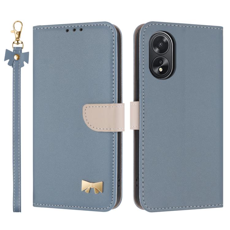 Metal Bow Leather Phone Case with Hand Strap, For OPPO A38 4G Global / A18, For OPPO Reno7 A / Reno9 A, For OPPO A58 4G Global, For OPPO A77 4G / A57 4G Global, For OPPO A36 4G / A76 / A96, For OPPO A16, For OPPO A55s 5G Japan