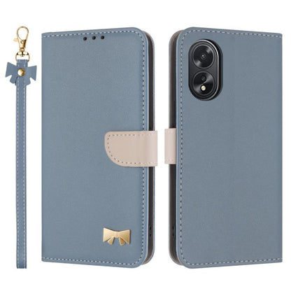 Metal Bow Leather Phone Case with Hand Strap, For OPPO A38 4G Global / A18, For OPPO Reno7 A / Reno9 A, For OPPO A58 4G Global, For OPPO A77 4G / A57 4G Global, For OPPO A36 4G / A76 / A96, For OPPO A16, For OPPO A55s 5G Japan