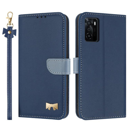 Metal Bow Leather Phone Case with Hand Strap, For OPPO A38 4G Global / A18, For OPPO Reno7 A / Reno9 A, For OPPO A58 4G Global, For OPPO A77 4G / A57 4G Global, For OPPO A36 4G / A76 / A96, For OPPO A16, For OPPO A55s 5G Japan