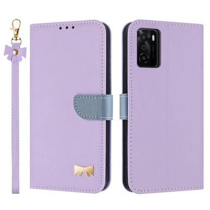 Metal Bow Leather Phone Case with Hand Strap, For OPPO A38 4G Global / A18, For OPPO Reno7 A / Reno9 A, For OPPO A58 4G Global, For OPPO A77 4G / A57 4G Global, For OPPO A36 4G / A76 / A96, For OPPO A16, For OPPO A55s 5G Japan