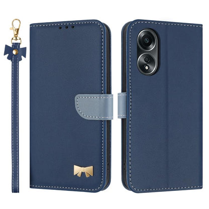 Metal Bow Leather Phone Case with Hand Strap, For OPPO A38 4G Global / A18, For OPPO Reno7 A / Reno9 A, For OPPO A58 4G Global, For OPPO A77 4G / A57 4G Global, For OPPO A36 4G / A76 / A96, For OPPO A16, For OPPO A55s 5G Japan