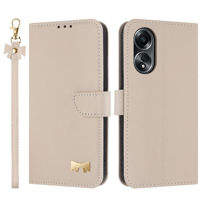 Metal Bow Leather Phone Case with Hand Strap, For OPPO A38 4G Global / A18, For OPPO Reno7 A / Reno9 A, For OPPO A58 4G Global, For OPPO A77 4G / A57 4G Global, For OPPO A36 4G / A76 / A96, For OPPO A16, For OPPO A55s 5G Japan
