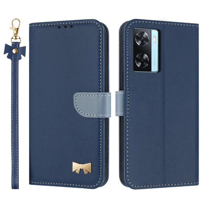Metal Bow Leather Phone Case with Hand Strap, For OPPO A38 4G Global / A18, For OPPO Reno7 A / Reno9 A, For OPPO A58 4G Global, For OPPO A77 4G / A57 4G Global, For OPPO A36 4G / A76 / A96, For OPPO A16, For OPPO A55s 5G Japan