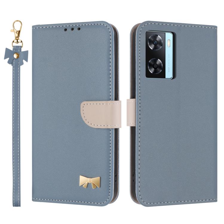 Metal Bow Leather Phone Case with Hand Strap, For OPPO A38 4G Global / A18, For OPPO Reno7 A / Reno9 A, For OPPO A58 4G Global, For OPPO A77 4G / A57 4G Global, For OPPO A36 4G / A76 / A96, For OPPO A16, For OPPO A55s 5G Japan