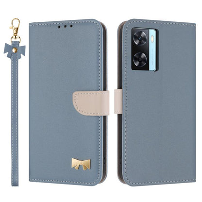 Metal Bow Leather Phone Case with Hand Strap, For OPPO A38 4G Global / A18, For OPPO Reno7 A / Reno9 A, For OPPO A58 4G Global, For OPPO A77 4G / A57 4G Global, For OPPO A36 4G / A76 / A96, For OPPO A16, For OPPO A55s 5G Japan