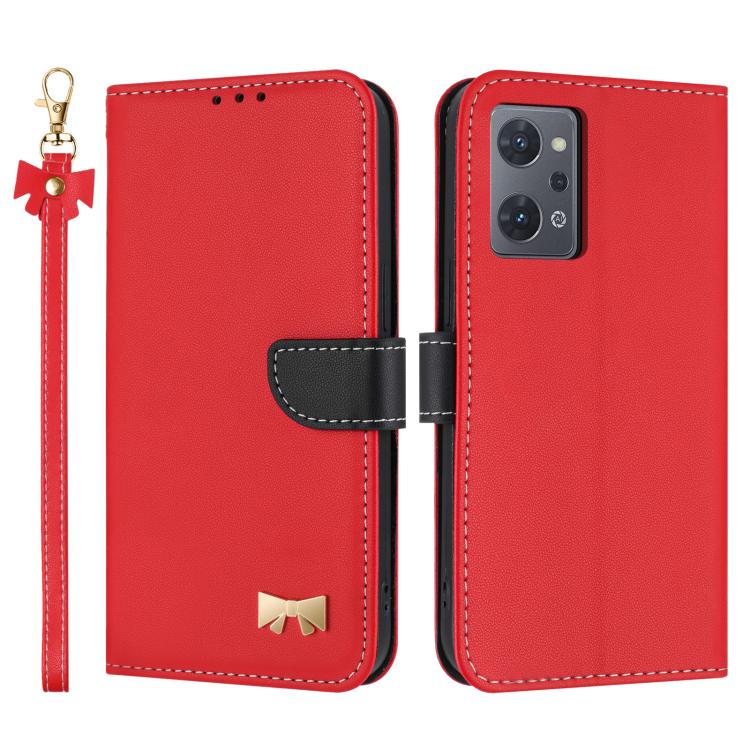 Metal Bow Leather Phone Case with Hand Strap, For OPPO A38 4G Global / A18, For OPPO Reno7 A / Reno9 A, For OPPO A58 4G Global, For OPPO A77 4G / A57 4G Global, For OPPO A36 4G / A76 / A96, For OPPO A16, For OPPO A55s 5G Japan