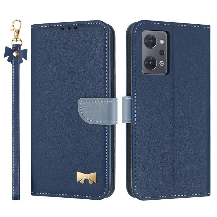 Metal Bow Leather Phone Case with Hand Strap, For OPPO A38 4G Global / A18, For OPPO Reno7 A / Reno9 A, For OPPO A58 4G Global, For OPPO A77 4G / A57 4G Global, For OPPO A36 4G / A76 / A96, For OPPO A16, For OPPO A55s 5G Japan
