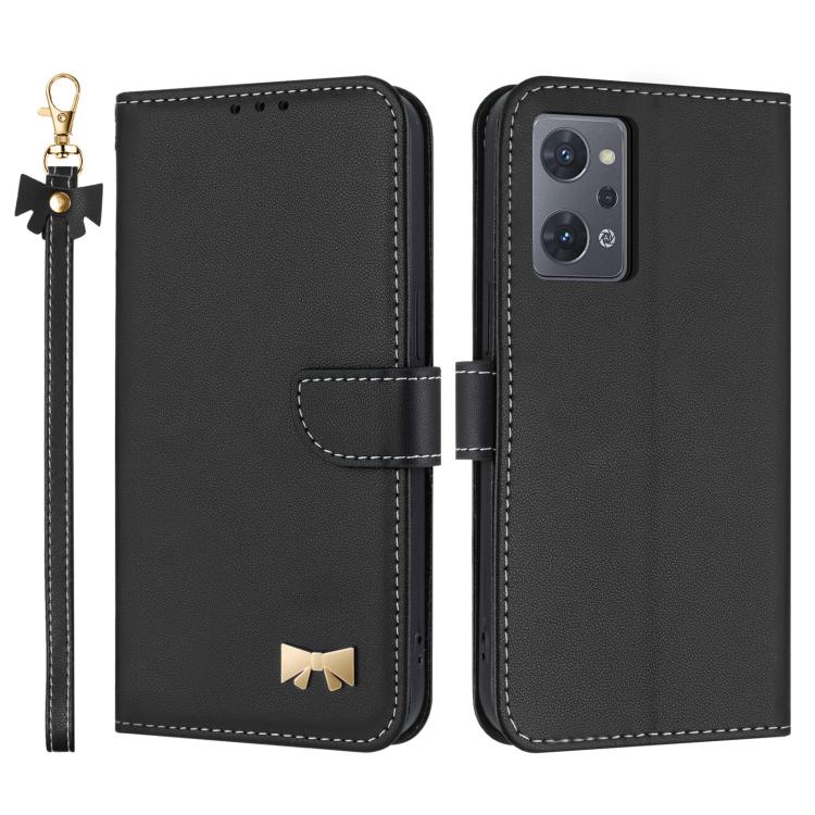 Metal Bow Leather Phone Case with Hand Strap, For OPPO A38 4G Global / A18, For OPPO Reno7 A / Reno9 A, For OPPO A58 4G Global, For OPPO A77 4G / A57 4G Global, For OPPO A36 4G / A76 / A96, For OPPO A16, For OPPO A55s 5G Japan