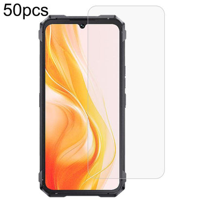50-pack 0.3mm tempered glass screen protectors; clear protector on phone display