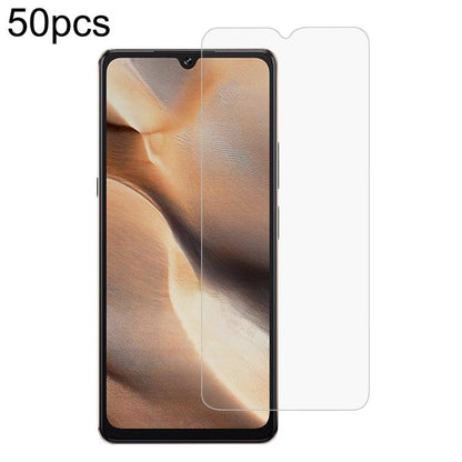 Tempered glass screen protector film on smartphone display, clear protective cover