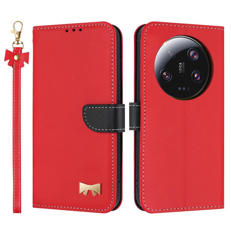 Metal Bow Leather Phone Case with Hand Strap, For Xiaomi 13T / 13T Pro, For Xiaomi 13 Ultra