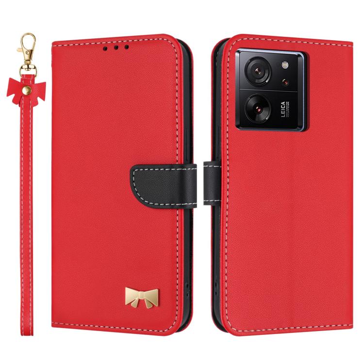 Metal Bow Leather Phone Case with Hand Strap, For Xiaomi 13T / 13T Pro, For Xiaomi 13 Ultra
