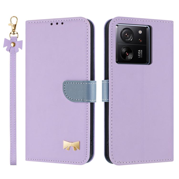Metal Bow Leather Phone Case with Hand Strap, For Xiaomi 13T / 13T Pro, For Xiaomi 13 Ultra