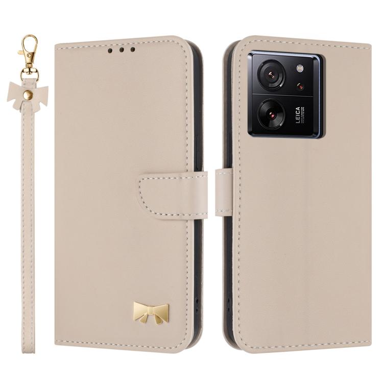 Metal Bow Leather Phone Case with Hand Strap, For Xiaomi 13T / 13T Pro, For Xiaomi 13 Ultra