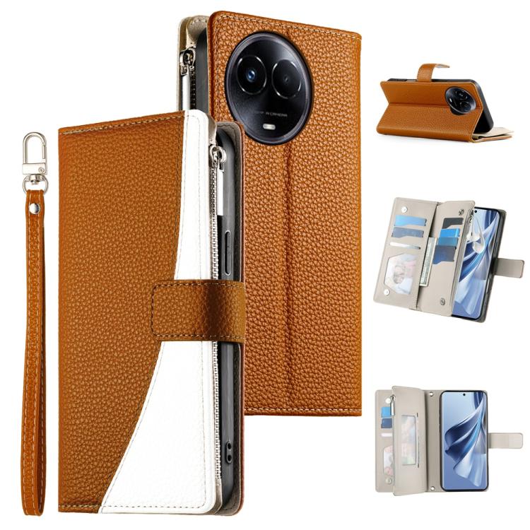 Stitching Multi-card Zipper Wallet Leather Phone Case with Short Strap, For Realme 12 5G / 12x 5G / C65 5G, For Realme GT 6 / GT Neo6 / GT Neo6 SE, For Realme C67 4G / Realme 12 Lite Global, For Realme 12 Pro / 12 Pro+                                  ...