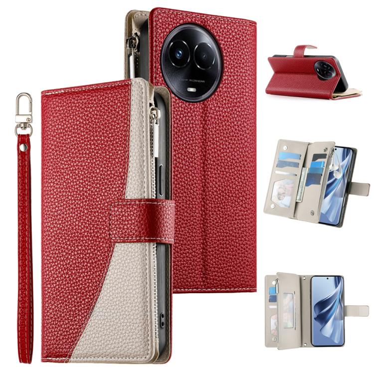Stitching Multi-card Zipper Wallet Leather Phone Case with Short Strap, For Realme 12 5G / 12x 5G / C65 5G, For Realme GT 6 / GT Neo6 / GT Neo6 SE, For Realme C67 4G / Realme 12 Lite Global, For Realme 12 Pro / 12 Pro+                                  ...