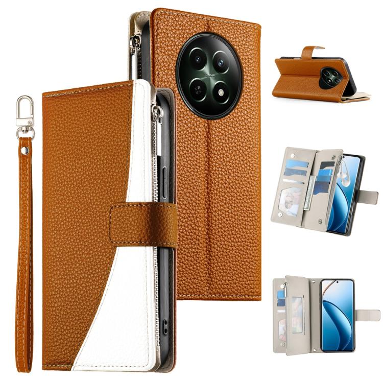 Stitching Multi-card Zipper Wallet Leather Phone Case with Short Strap, For Realme 12 5G / 12x 5G / C65 5G, For Realme GT 6 / GT Neo6 / GT Neo6 SE, For Realme C67 4G / Realme 12 Lite Global, For Realme 12 Pro / 12 Pro+                                  ...