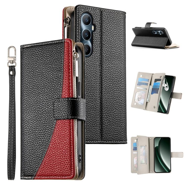 Stitching Multi-card Zipper Wallet Leather Phone Case with Short Strap, For Realme 12 5G / 12x 5G / C65 5G, For Realme GT 6 / GT Neo6 / GT Neo6 SE, For Realme C67 4G / Realme 12 Lite Global, For Realme 12 Pro / 12 Pro+                                  ...