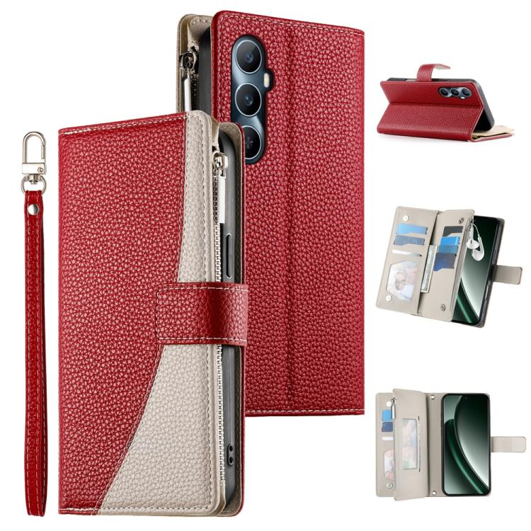 Stitching Multi-card Zipper Wallet Leather Phone Case with Short Strap, For Realme 12 5G / 12x 5G / C65 5G, For Realme GT 6 / GT Neo6 / GT Neo6 SE, For Realme C67 4G / Realme 12 Lite Global, For Realme 12 Pro / 12 Pro+                                  ...