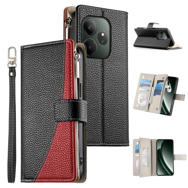 Stitching Multi-card Zipper Wallet Leather Phone Case with Short Strap, For Realme 12 5G / 12x 5G / C65 5G, For Realme GT 6 / GT Neo6 / GT Neo6 SE, For Realme C67 4G / Realme 12 Lite Global, For Realme 12 Pro / 12 Pro+                                  ...