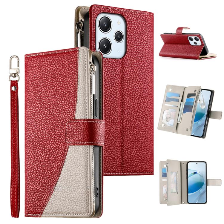 Stitching Multi-card Zipper Wallet Leather Phone Case with Short Strap, For Redmi K70E / Xiaomi Poco X6 Pro, For Redmi Note 13 Pro / Xiaomi Poco X6, For Redmi Note 13 5G Global, For Redmi Note 13 Pro+ Global, For Redmi 12 4G / 5G / Note 12R            ...