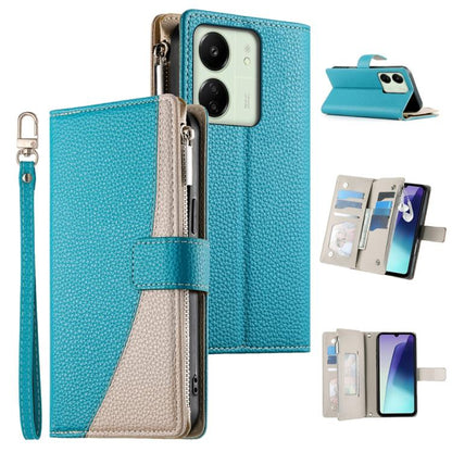 Two-tone teal zipper wallet phone case, multi-card slots, short strap