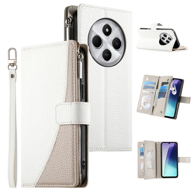 White leather zipper wallet phone case with short strap and card holder