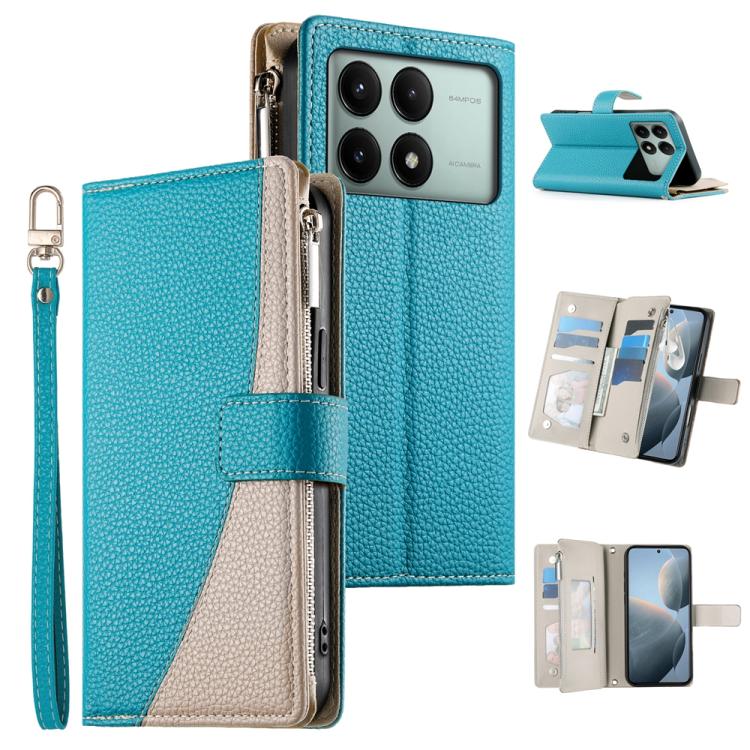 Stitching Multi-card Zipper Wallet Leather Phone Case with Short Strap, For Redmi K70E / Xiaomi Poco X6 Pro, For Redmi Note 13 Pro / Xiaomi Poco X6, For Redmi Note 13 5G Global, For Redmi Note 13 Pro+ Global, For Redmi 12 4G / 5G / Note 12R            ...