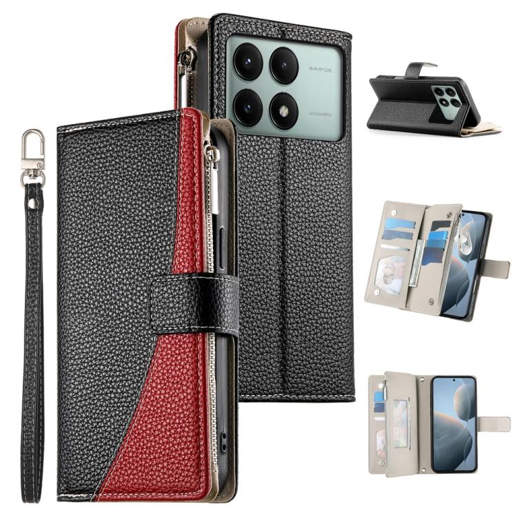 Stitching Multi-card Zipper Wallet Leather Phone Case with Short Strap, For Redmi K70E / Xiaomi Poco X6 Pro, For Redmi Note 13 Pro / Xiaomi Poco X6, For Redmi Note 13 5G Global, For Redmi Note 13 Pro+ Global, For Redmi 12 4G / 5G / Note 12R            ...
