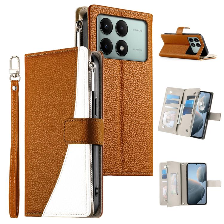 Stitching Multi-card Zipper Wallet Leather Phone Case with Short Strap, For Redmi K70E / Xiaomi Poco X6 Pro, For Redmi Note 13 Pro / Xiaomi Poco X6, For Redmi Note 13 5G Global, For Redmi Note 13 Pro+ Global, For Redmi 12 4G / 5G / Note 12R            ...