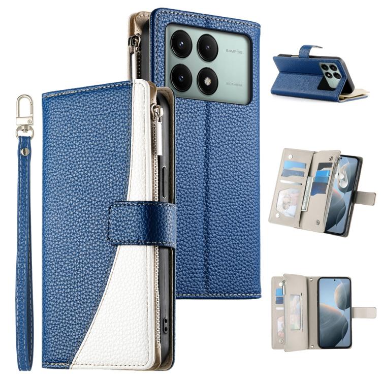 Stitching Multi-card Zipper Wallet Leather Phone Case with Short Strap, For Redmi K70E / Xiaomi Poco X6 Pro, For Redmi Note 13 Pro / Xiaomi Poco X6, For Redmi Note 13 5G Global, For Redmi Note 13 Pro+ Global, For Redmi 12 4G / 5G / Note 12R            ...